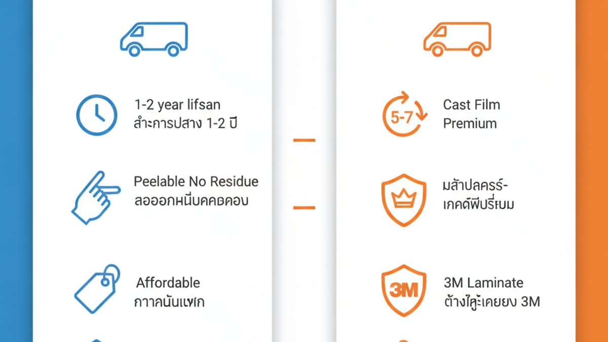 เปรียบเทียบ Car Wrap สติ๊กเกอร์ PVC Remove 1-2 ปี vs 3M Controltac IJ1220 5-7 ปี สำหรับรถส่งของ 2026
