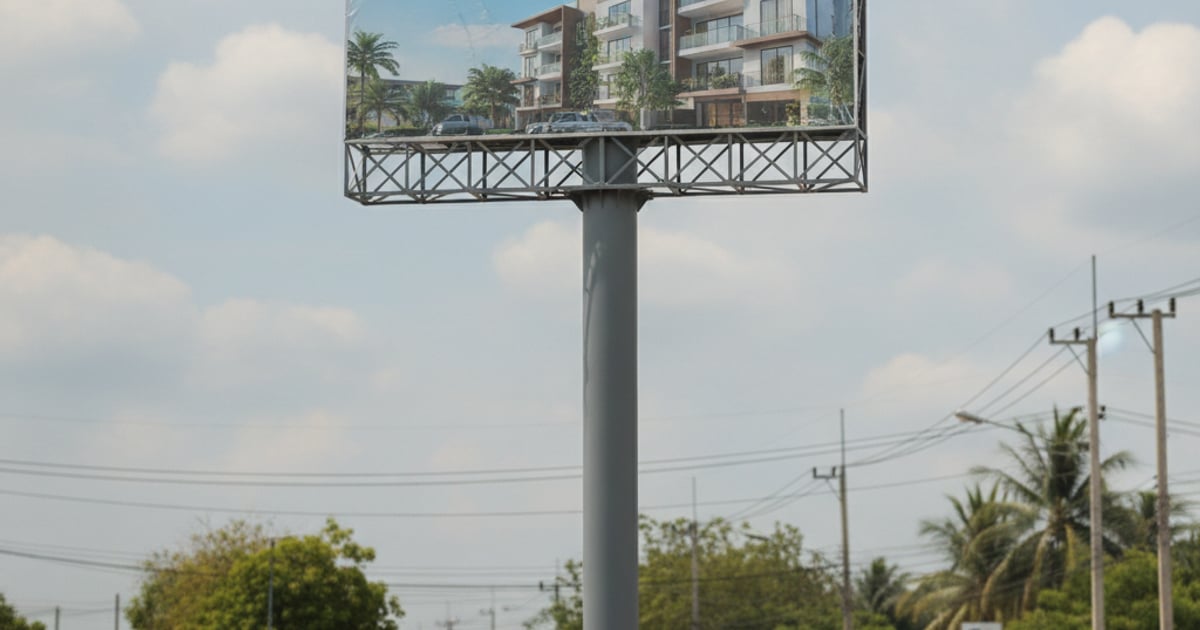 Billboard LandMark Living Outdoor Mockup Billboard Outdoor อสังหาริมทรัพย์ LandMark Living โครงการบ้านจัดสรร Vinyl Frontlit S2 440g ริมถนน 2026