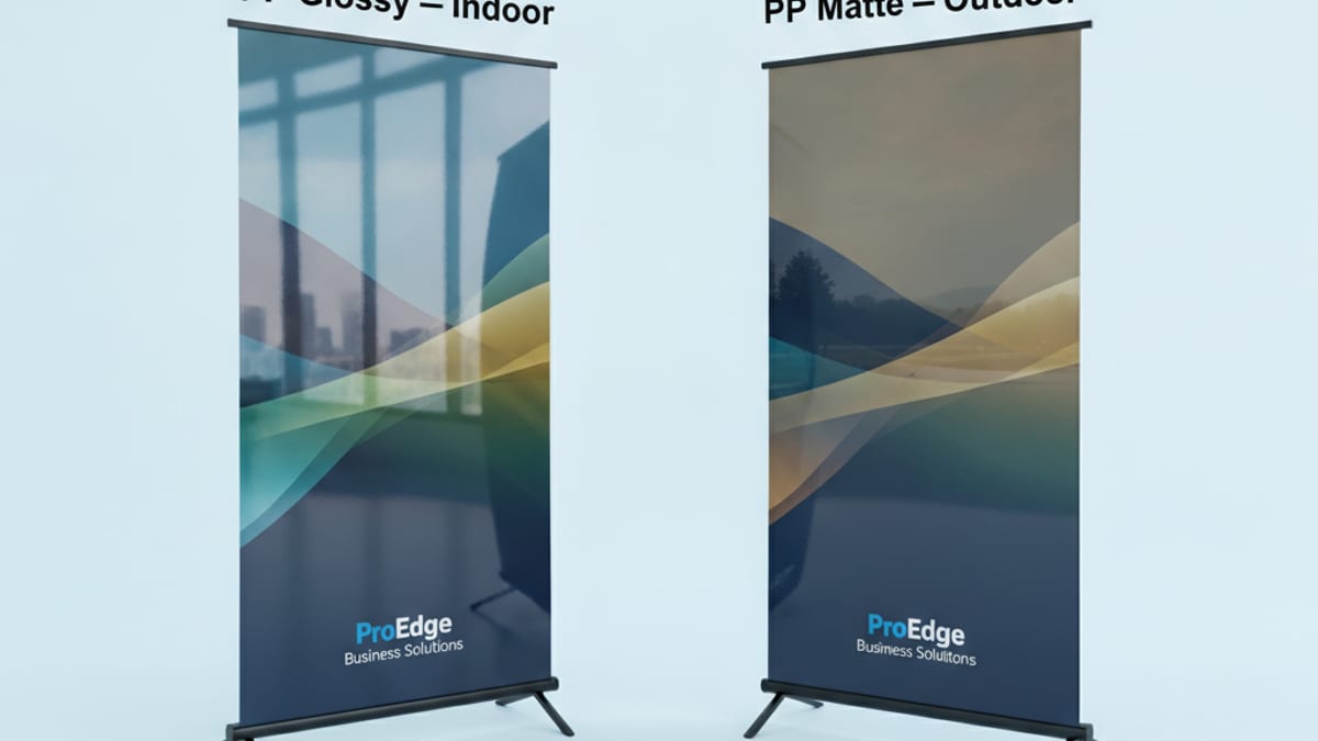 เปรียบเทียบวัสดุ X-Stand PP Glossy Indoor และ PP Matte Outdoor สำหรับบริษัท SME — Innovalue 2026